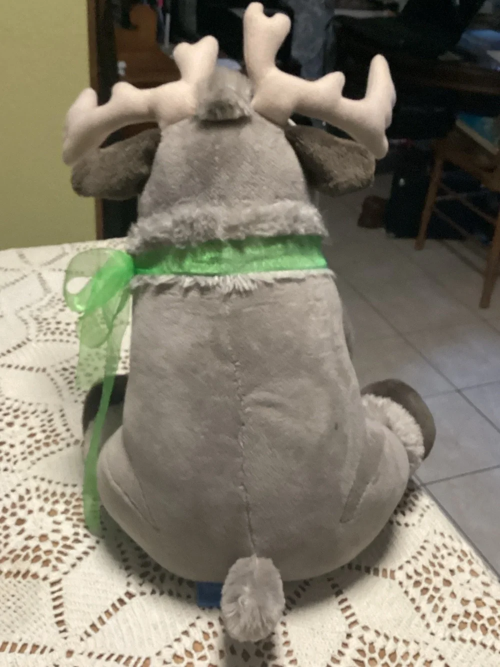 Disney Gray and Brown Sven Plush Reindeer with Green Ribbon